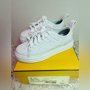 FENDI Sneakers Nappa Signature Monogram White 100% Calfskin Woman Size 37IT-7US